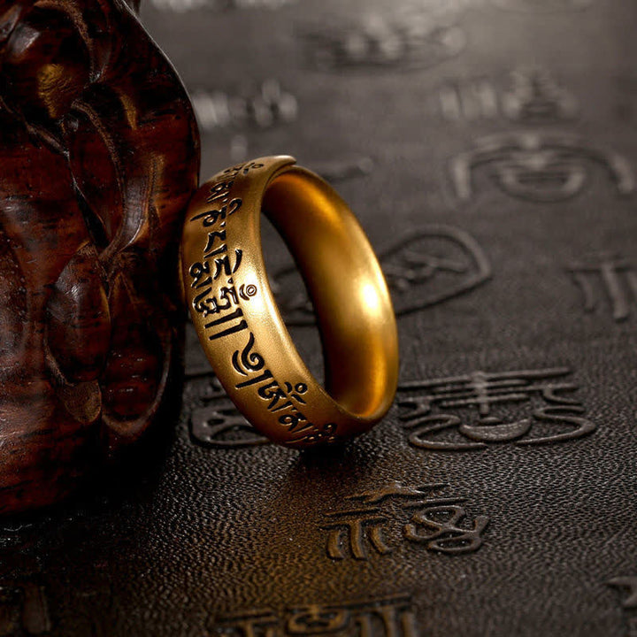 Buddha Stones Bague de pureté ajustable « Om Mani Padme Hum » (Six Vérités) - image 1