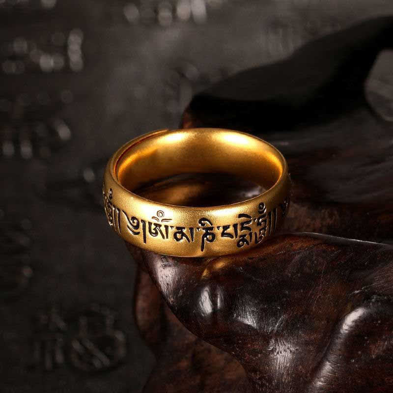 Buddha Stones Bague de pureté ajustable « Om Mani Padme Hum » (Six Vérités) - Om Mani Padme Hum - image 0