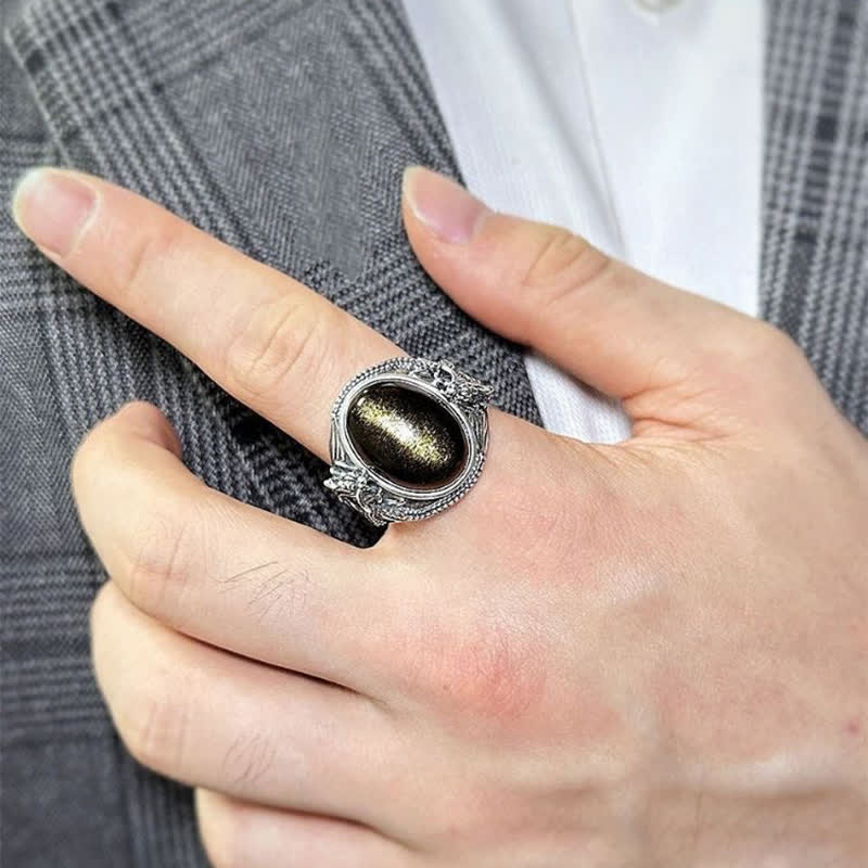 Buddha Stones Bague de protection ajustable en cuivre et onyx noir - image 2