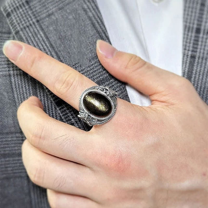 Buddha Stones Bague de protection ajustable en cuivre et onyx noir - image 2