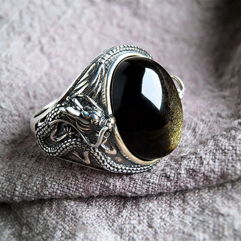Buddha Stones Bague de protection ajustable en cuivre et onyx noir - Cuivre (Richesse ♥ Chance) - image 0