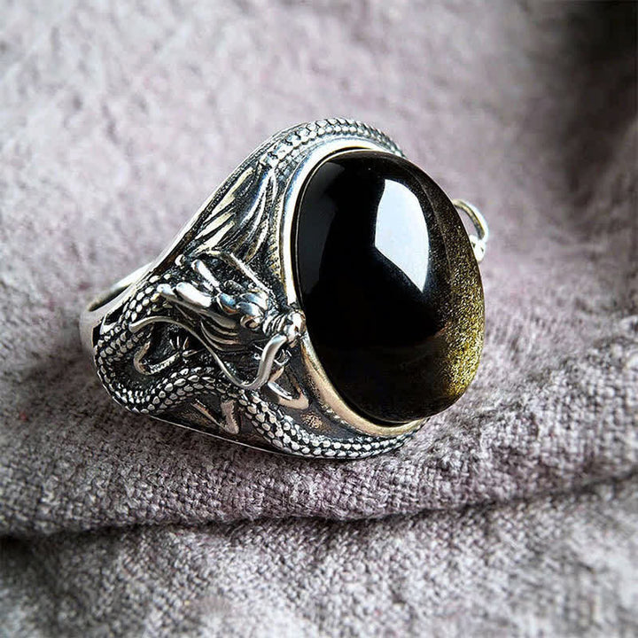 Buddha Stones Bague de protection ajustable en cuivre et onyx noir - Cuivre (Richesse ♥ Chance) - image 0