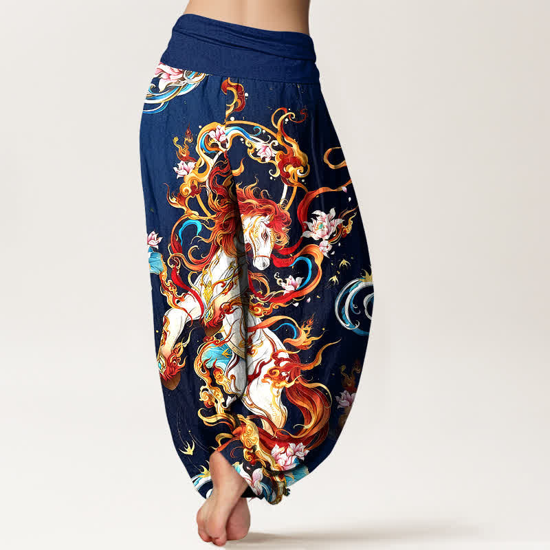 Buddha Stones Pantalon harem pour femme en pur coton à motif de flamme de phénix mythique et taille élastique - image 6
