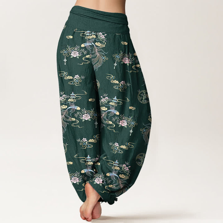 Buddha Stones Pantalon harem pour femme en pur coton, motif floral oriental nuageux, taille élastique - image 6