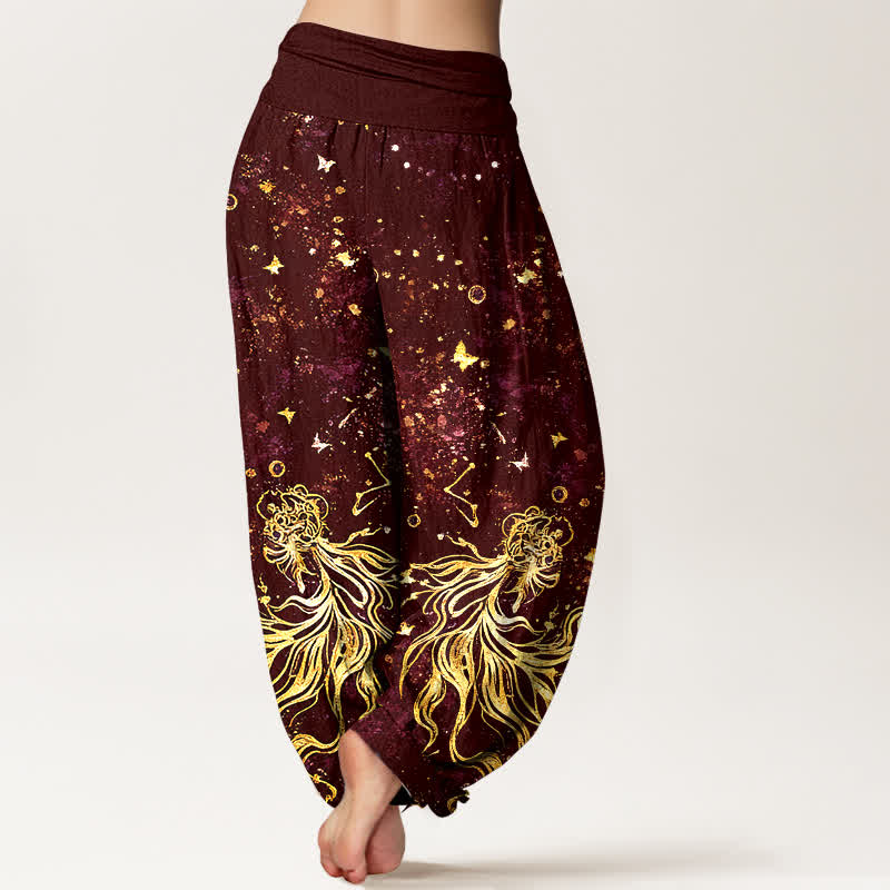 Buddha Stones Pantalon harem pour femme en pur coton à motif papillon galaxie céleste et taille élastique - image 6