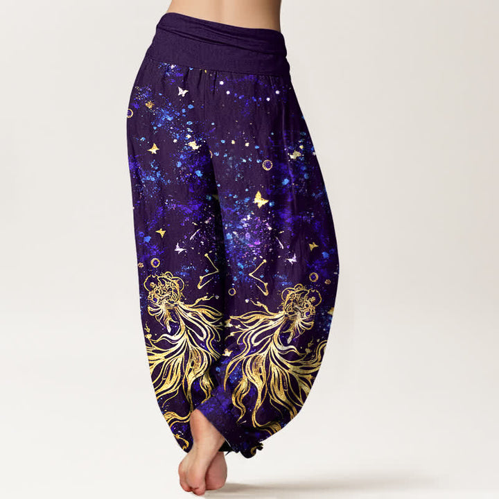 Buddha Stones Pantalon harem pour femme en pur coton à motif papillon galaxie céleste et taille élastique - image 9