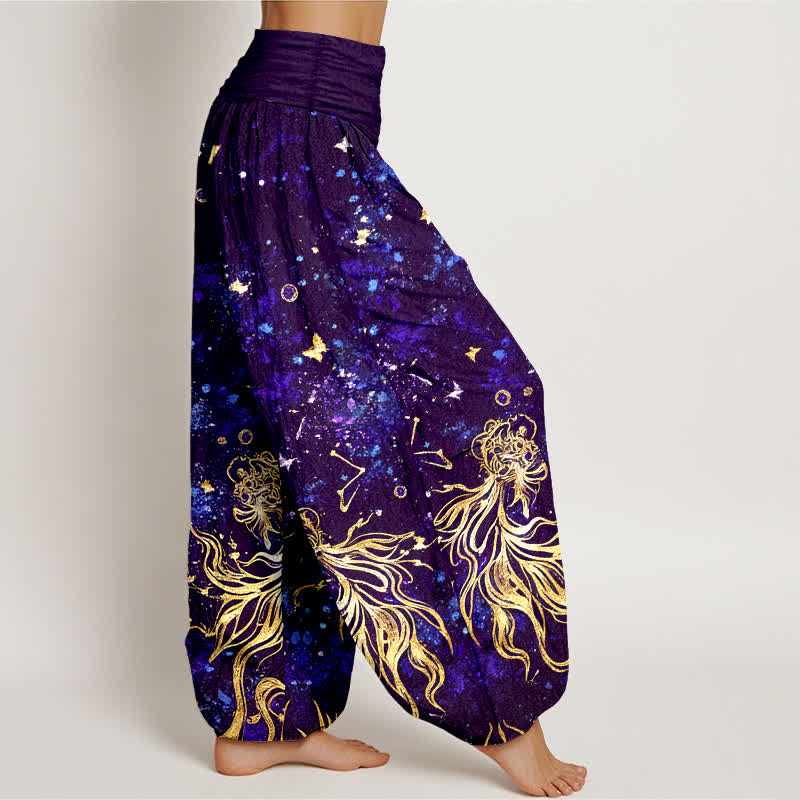 Buddha Stones Pantalon harem pour femme en pur coton à motif papillon galaxie céleste et taille élastique - image 10