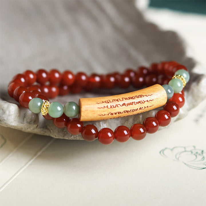 Buddha Stones Bracelet d'équilibre double tour en agate rouge et aventurine verte, représentant les cinq préceptes bouddhistes. - Agate rouge, aventurine verte - image 0
