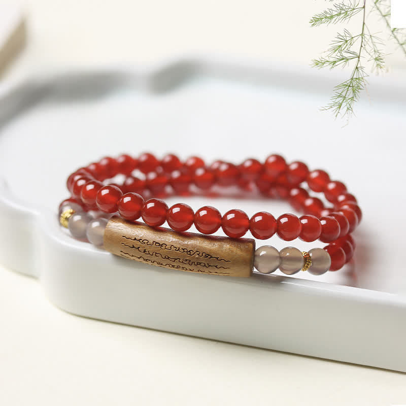 Buddha Stones Bracelet d'équilibre double tour en agate rouge et aventurine verte, représentant les cinq préceptes bouddhistes. - Agate rouge, agate grise - image 3