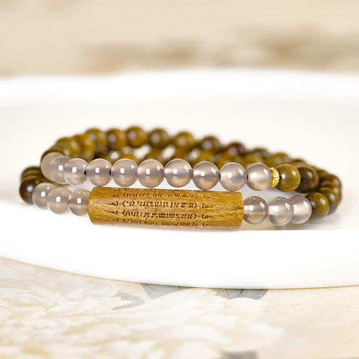 Buddha Stones Bracelet d'équilibre double tour en agate rouge et aventurine verte, représentant les cinq préceptes bouddhistes. - image 13