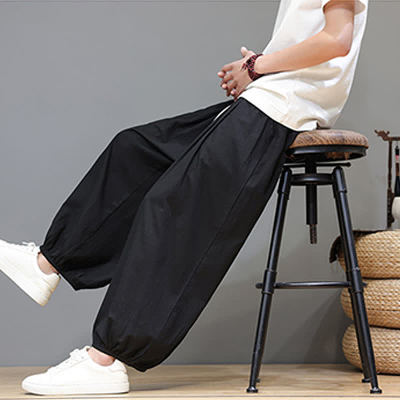 Buddha Stones Pantalon harem court pour homme, style zen, avec taille élastique et poches - image 34