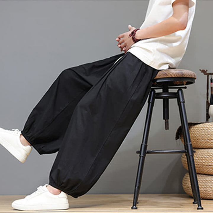Buddha Stones Pantalon harem court pour homme, style zen, avec taille élastique et poches - image 34