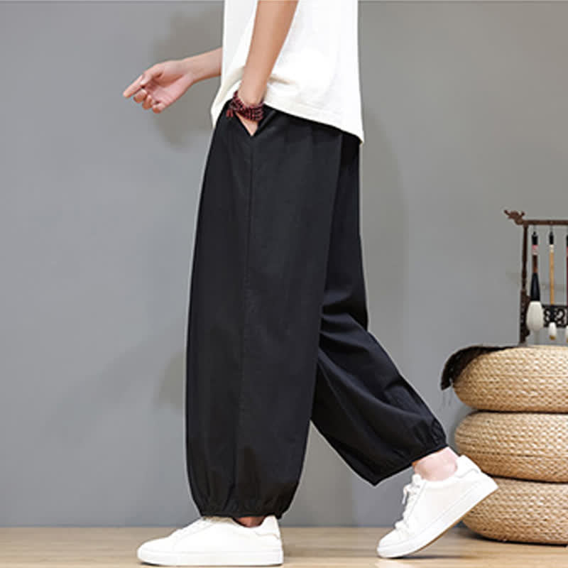 Buddha Stones Pantalon harem court pour homme, style zen, avec taille élastique et poches - image 29