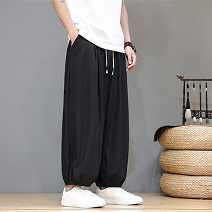 Buddha Stones Pantalon harem court pour homme, style zen, avec taille élastique et poches - image 32