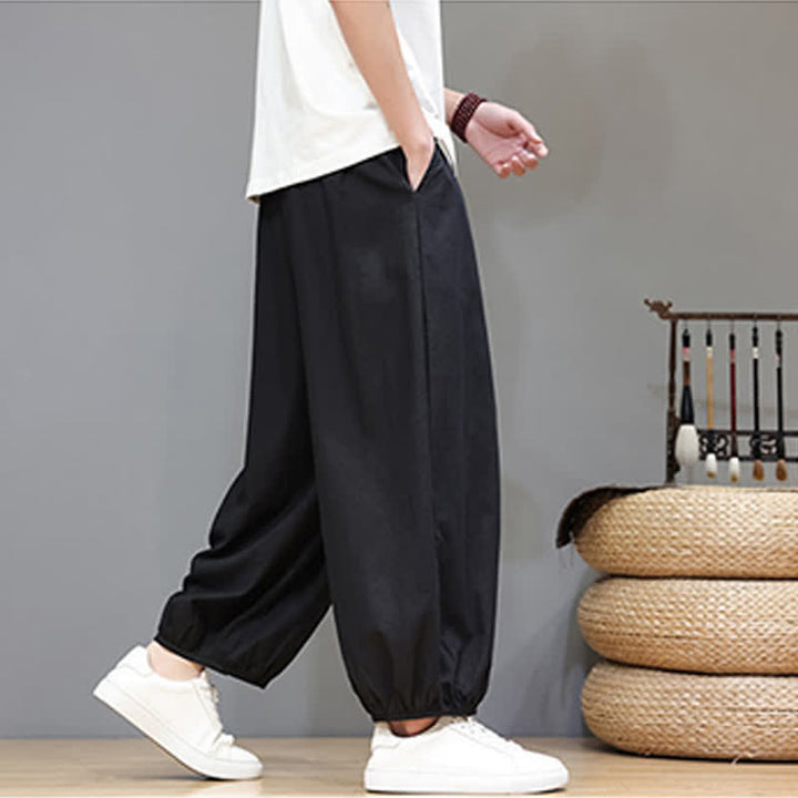 Buddha Stones Pantalon harem court pour homme, style zen, avec taille élastique et poches - image 35