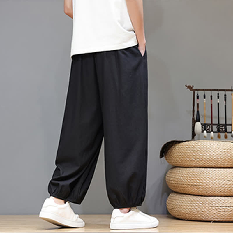 Buddha Stones Pantalon harem court pour homme, style zen, avec taille élastique et poches - image 30