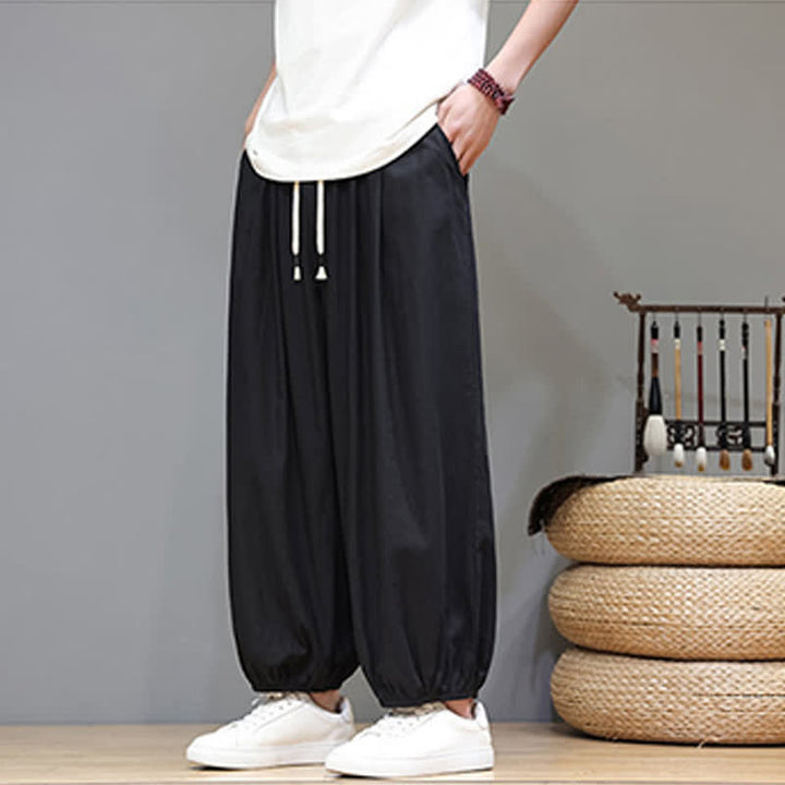 Buddha Stones Pantalon harem court pour homme, style zen, avec taille élastique et poches - image 33