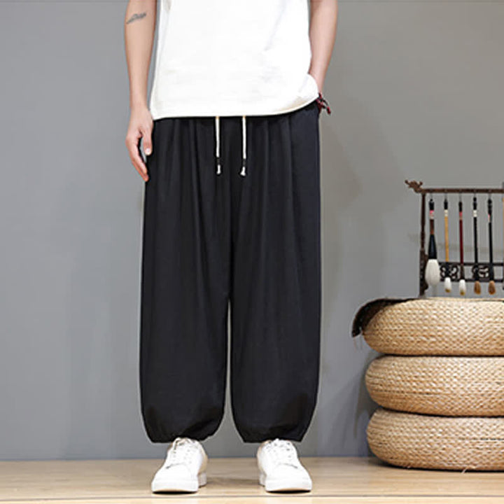 Buddha Stones Pantalon harem court pour homme, style zen, avec taille élastique et poches - image 31