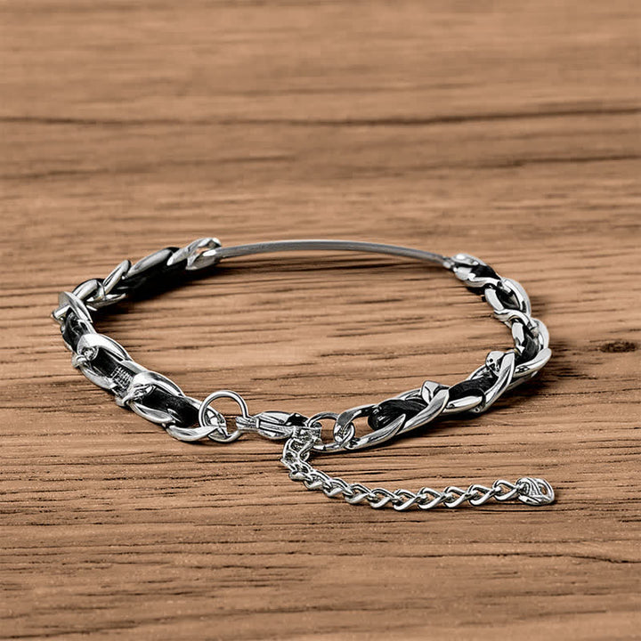Buddha Stones Bracelet cubain renforcé en cuir tressé avec incrustation de chaîne et plaque de barre en cuir tressé - image 2