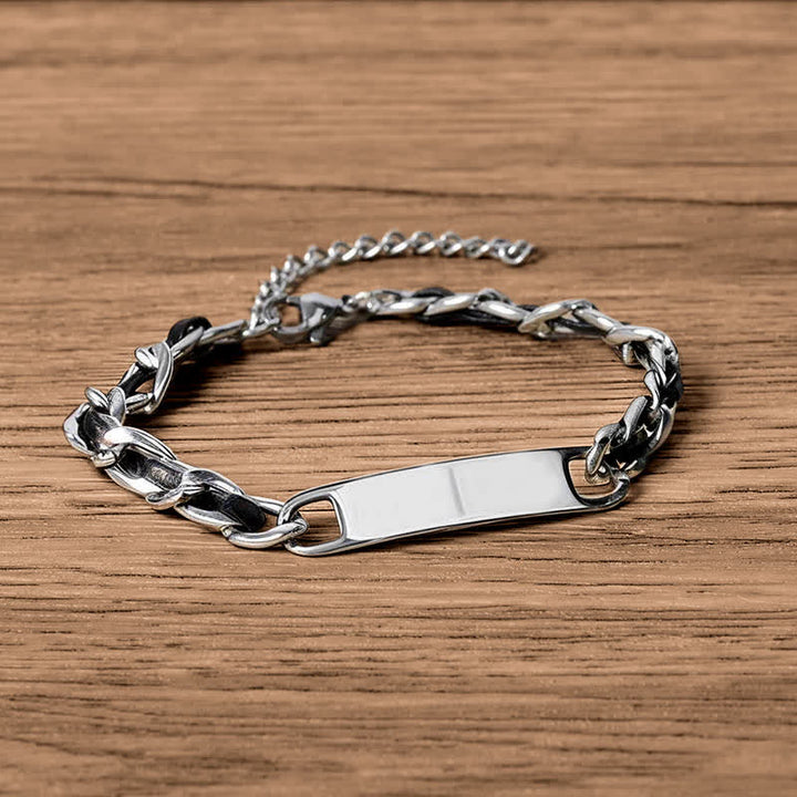 Buddha Stones Bracelet cubain renforcé en cuir tressé avec incrustation de chaîne et plaque de barre en cuir tressé - image 1