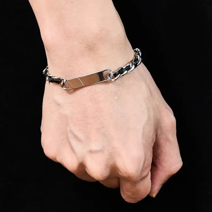 Buddha Stones Bracelet cubain renforcé en cuir tressé avec incrustation de chaîne et plaque de barre en cuir tressé - image 3