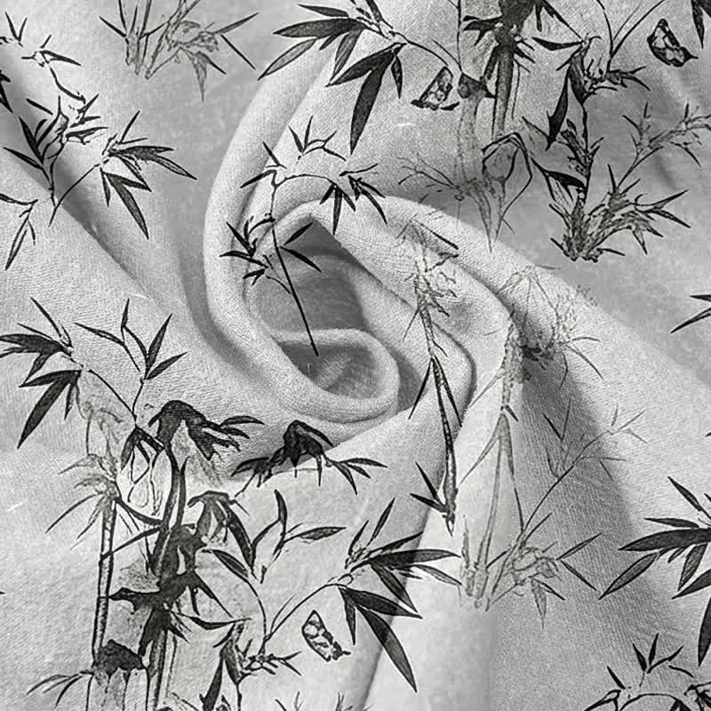 Buddha Stones Chemise homme à manches courtes et demi-boutonnages, motif feuilles de bambou en coton - image 2