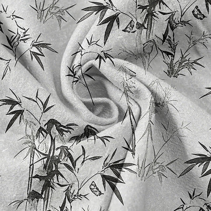 Buddha Stones Chemise homme à manches courtes et demi-boutonnages, motif feuilles de bambou en coton - image 2