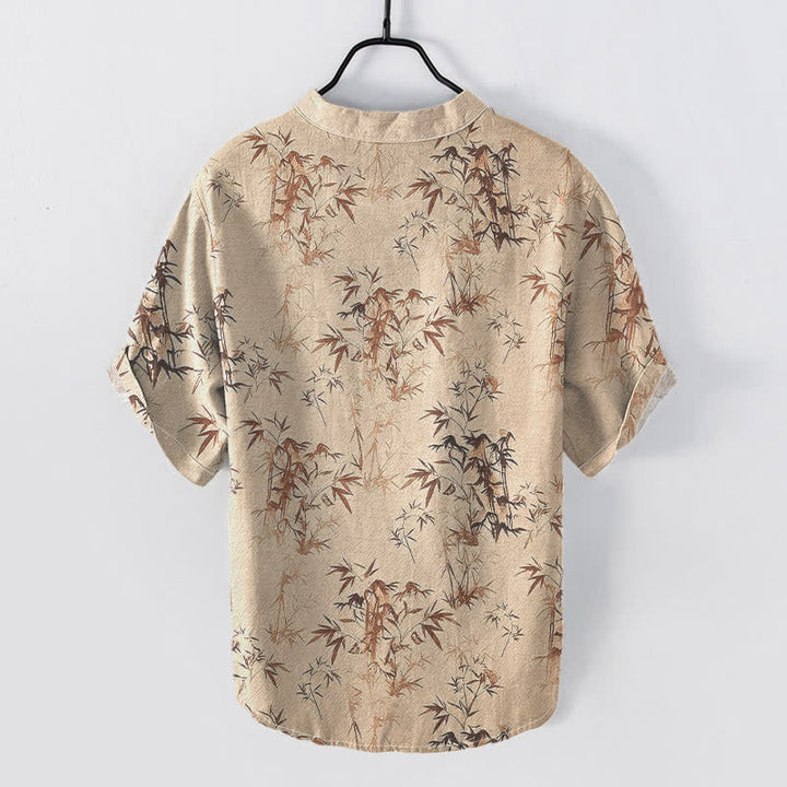 Buddha Stones Chemise homme à manches courtes et demi-boutonnages, motif feuilles de bambou en coton - image 4