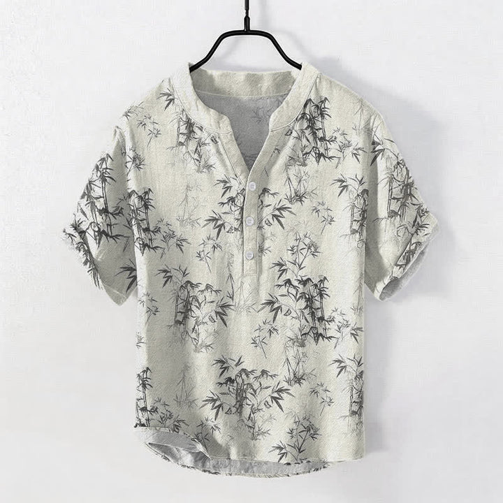 Buddha Stones Chemise homme à manches courtes et demi-boutonnages, motif feuilles de bambou en coton - Ivoire - US/UK/AU50，EU60 (5XL) - image 5