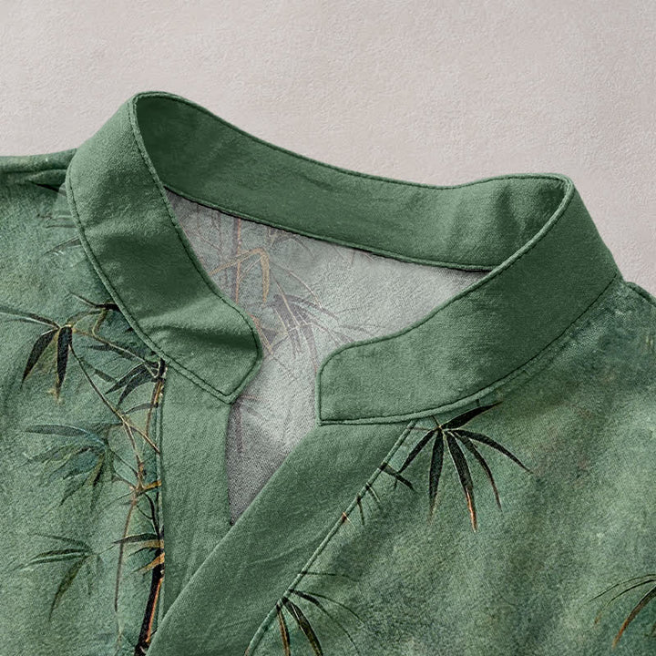 Buddha Stones Chemise homme à manches courtes et demi-boutonnée en coton et bambou à motif lune dorée - image 2