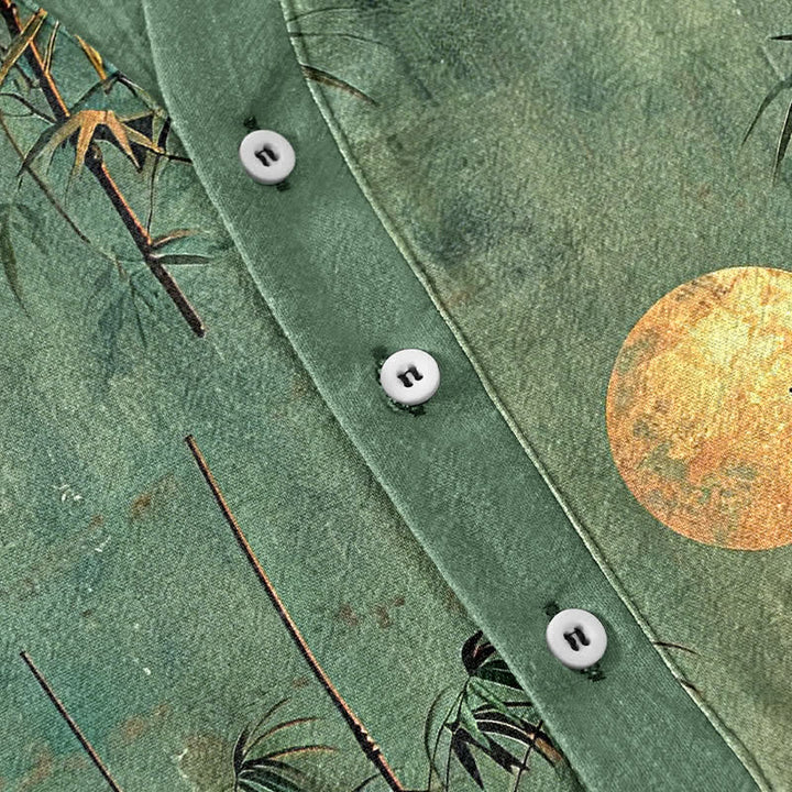Buddha Stones Chemise homme à manches courtes et demi-boutonnée en coton et bambou à motif lune dorée - image 3