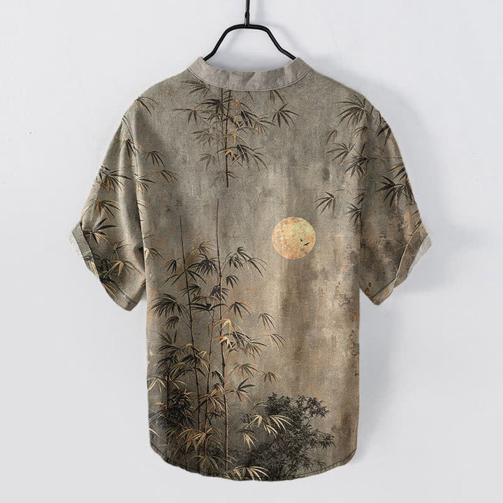 Buddha Stones Chemise homme à manches courtes et demi-boutonnée en coton et bambou à motif lune dorée - image 6