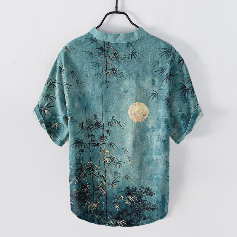 Buddha Stones Chemise homme à manches courtes et demi-boutonnée en coton et bambou à motif lune dorée - image 8