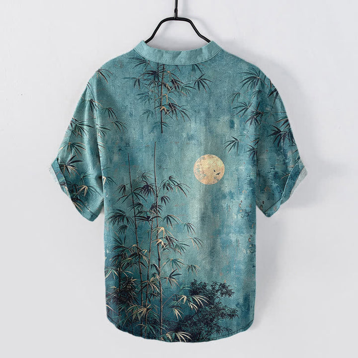 Buddha Stones Chemise homme à manches courtes et demi-boutonnée en coton et bambou à motif lune dorée - image 8