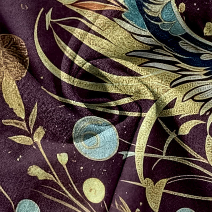 Buddha Stones Pantalon pour femme en pur coton à pois et motif plumes de paon, taille élastique et poches - image 3