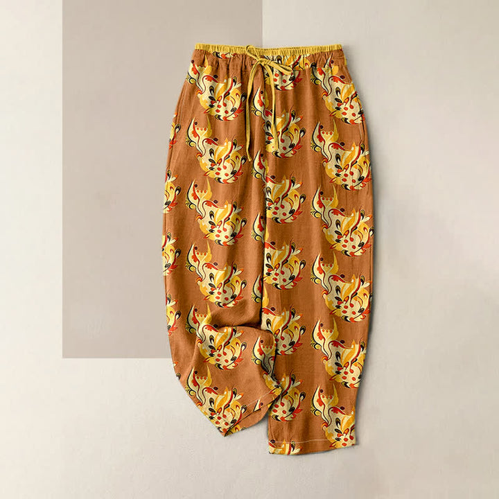 Buddha Stones Pantalon pour femme en pur coton, à taille élastique et poches, motif floral abstrait ensoleillé. - Pérou - US16，UK/AU20，EU48 (3XL) - image 4