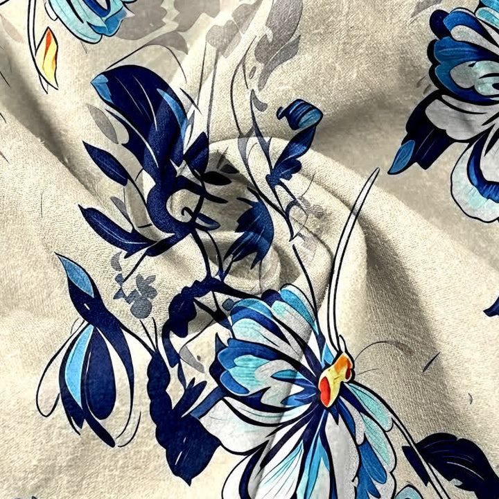 Buddha Stones Pantalon pour femme en pur coton indigo à motif floral floral, taille élastique et poches - image 2