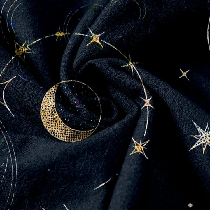 Buddha Stones Pantalon pour femme en pur coton, à taille élastique et poches, motif soleil, lune et étoiles célestes - image 3