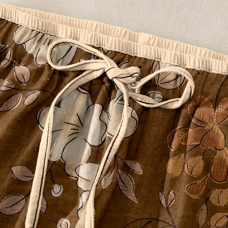 Buddha Stones Pantalon pour femme en pur coton à motif floral, taille élastique et poches - image 1