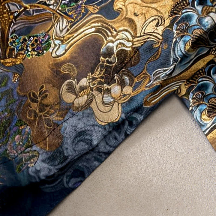 Buddha Stones Pantalon pour femme en pur coton, motif nuage doré oriental, taille élastique et poches - image 2