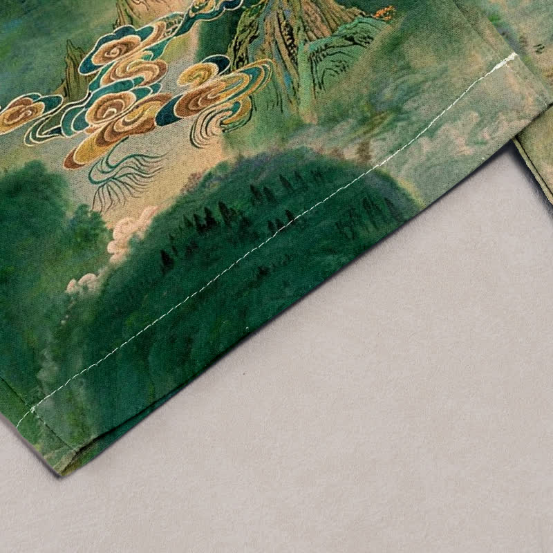 Buddha Stones Pantalon pour femme en pur coton à motif montagne, taille élastique et poches - image 1