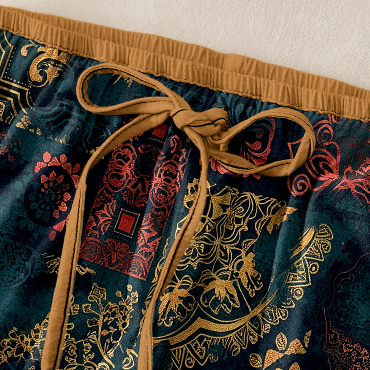 Buddha Stones Pantalon en coton à motif floral pour femme, taille élastique et poches - image 1