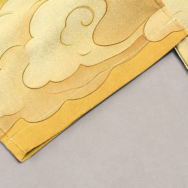 Buddha Stones Pantalon pour femme en pur coton, motif dégradé de nuages ​​et grues volantes, taille élastique et poches - image 1