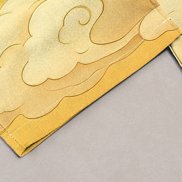 Buddha Stones Pantalon pour femme en pur coton, motif dégradé de nuages ​​et grues volantes, taille élastique et poches - image 1