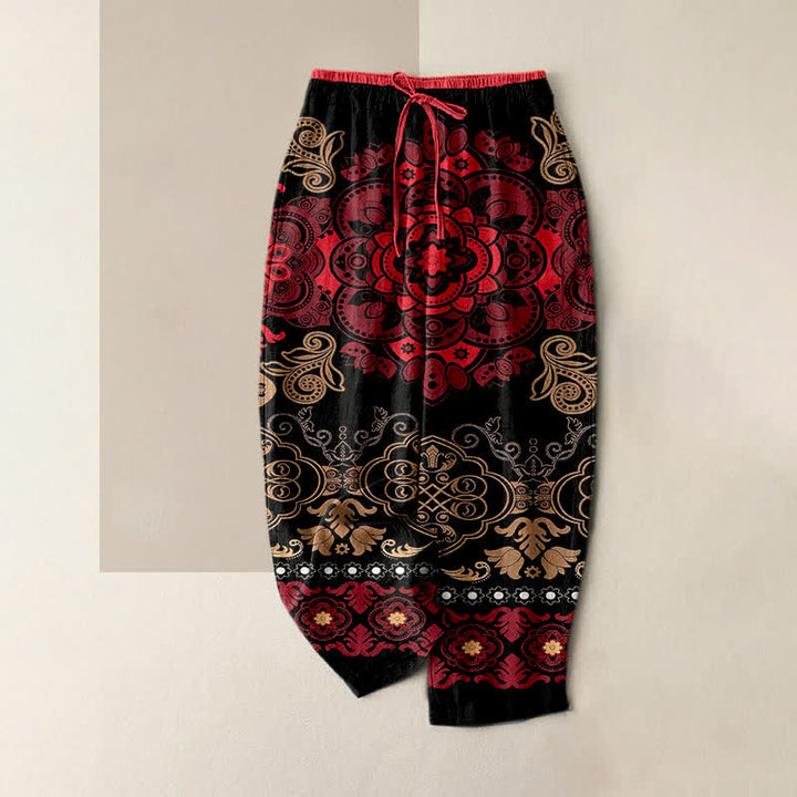 Buddha Stones Pantalon pour femme en pur coton à motif mandala, taille élastique et poches - Rouge - US16，UK/AU20，EU48 (3XL) - image 4
