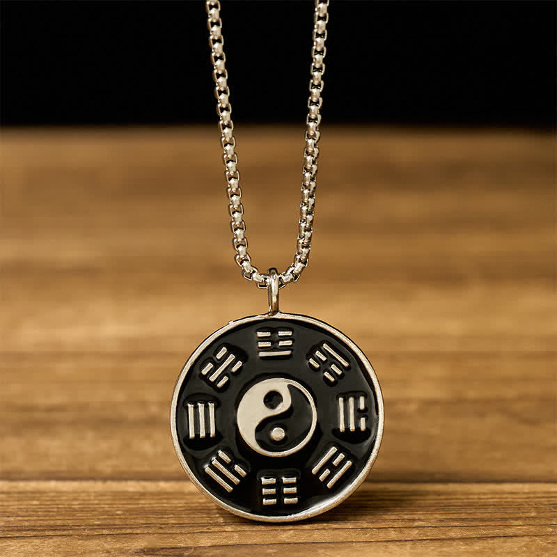 Buddha Stones Collier pendentif équilibre Yin Yang Bagua en acier titane - Yin Yang Bagua - image 0