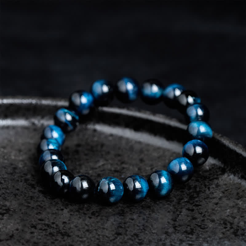 Buddha Stones Bracelet de protection en perles d'œil de tigre bleu naturel - image 2