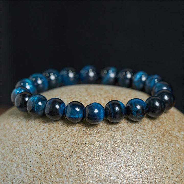 Buddha Stones Bracelet de protection en perles d'œil de tigre bleu naturel - image 1