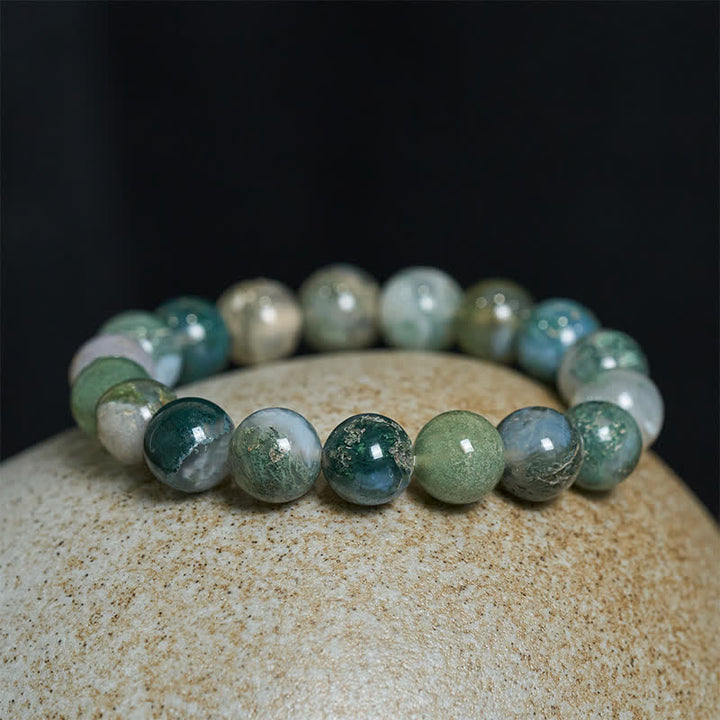 Buddha Stones Bracelet de guérison simple en perles d'agate mousse - image 3