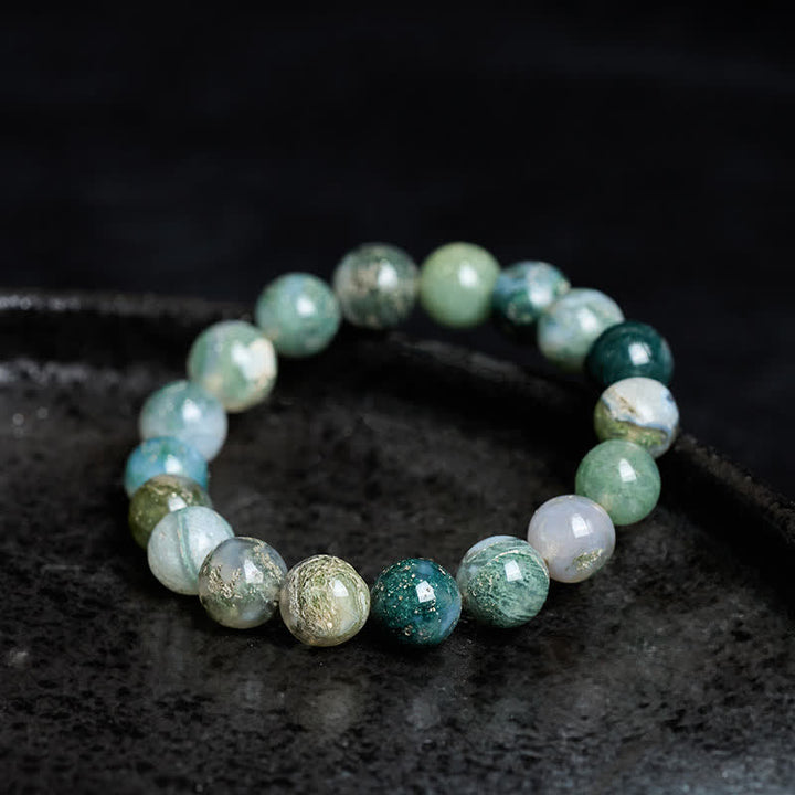 Buddha Stones Bracelet de guérison simple en perles d'agate mousse - image 2